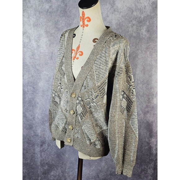 VTG 80’s Sweater Graphix Mens L USA Made Geometric Cardigan Sweater Grandpa EUC - Picture 3 of 12